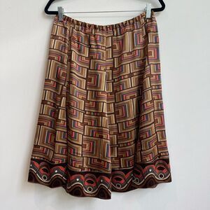 StudioM 100% Silk Geometric Print Mid Skirt - Small